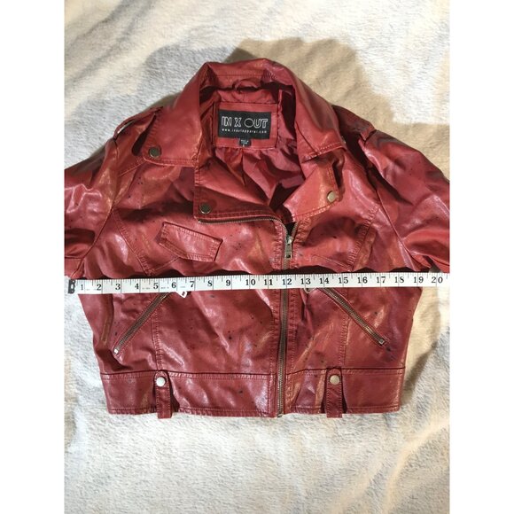 In X Out Women's Moto Red Vegan Leather Ahnk Punk Jacket - Picture 5 of 16